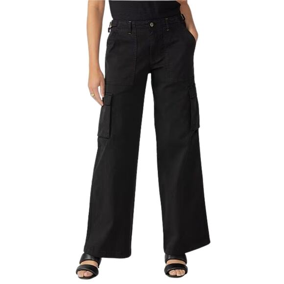 Sanctuary Black Wide Leg Cargo Pants L NWT Utility Twill Street Style - Picture 1 of 7
